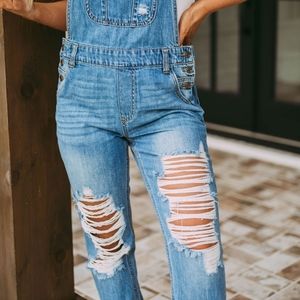 CELLO Distressed Overalls Medium Wash